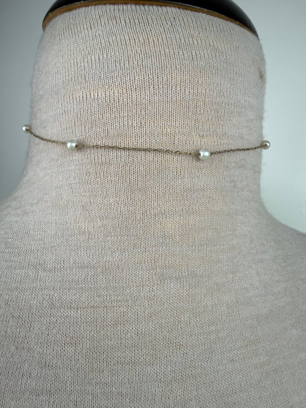 Faux Pearl Station Gold Chain Necklace 14"